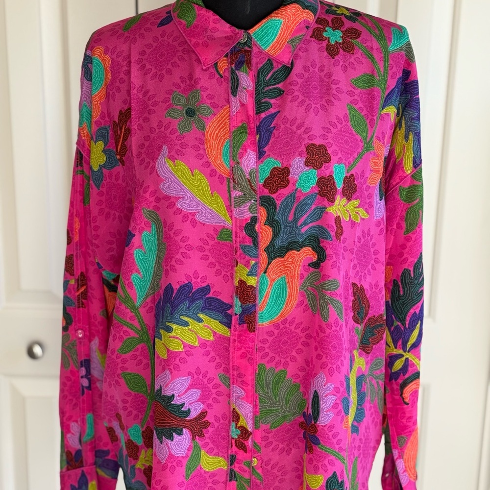 Johnny Was Martijn Shirt Fuschia and green-Size Medium - Picture 8 of 12